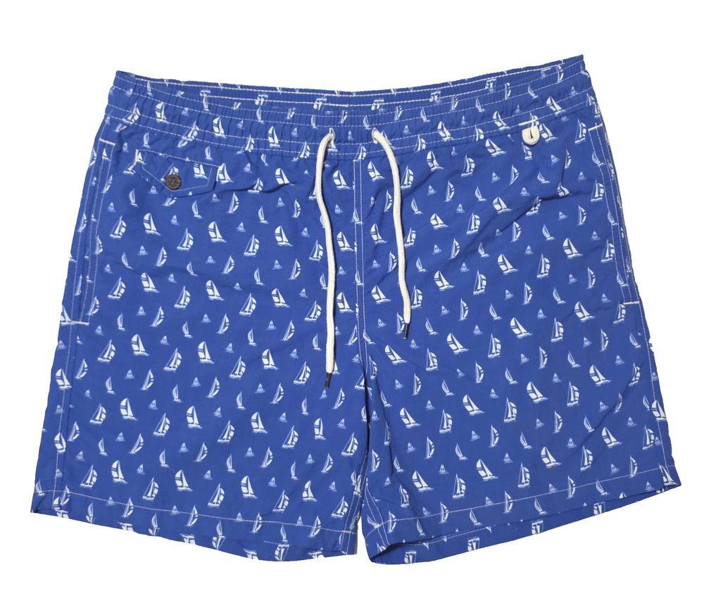 Polo Ralph Lauren Mens Swim Trunks Size M Blue Sailboat Print Short Mesh Lined